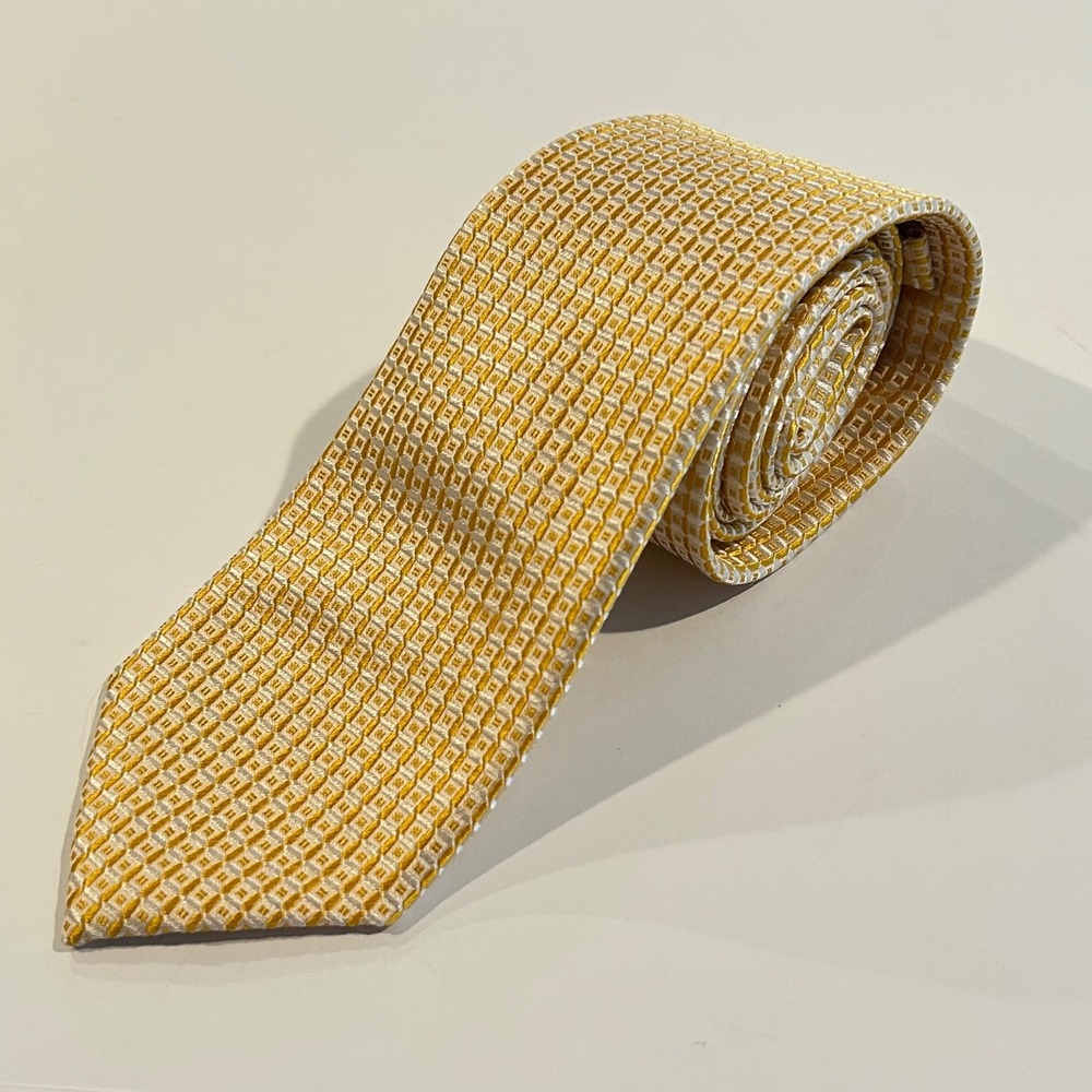 Charles Tyrwhitt Yellow White Geometric Silk Tie Jermyn Street London Mens
